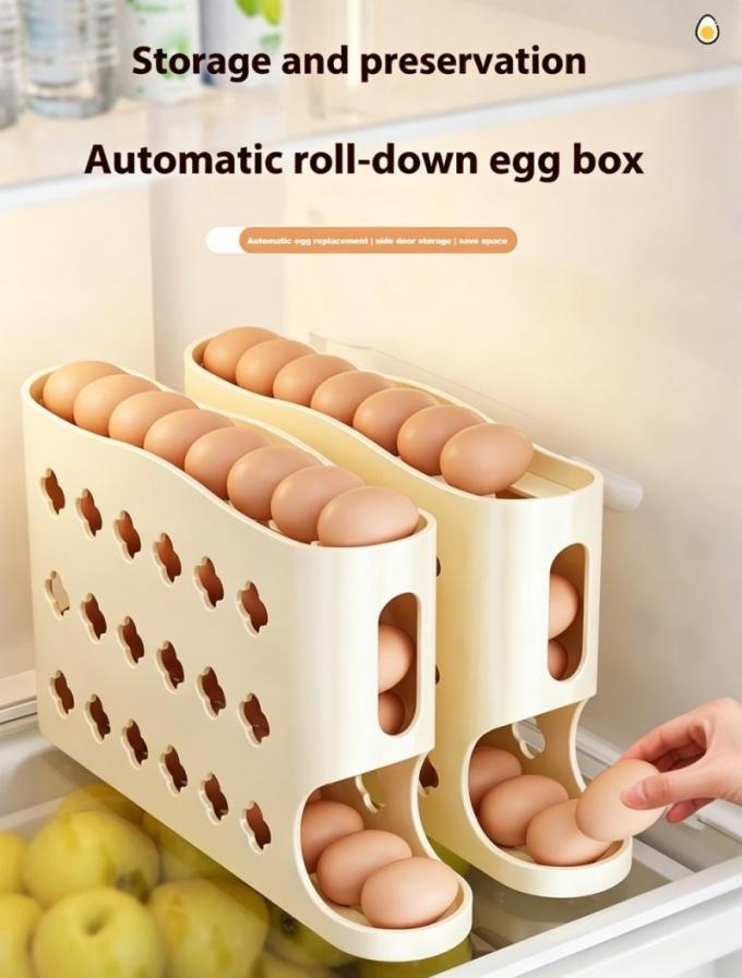 Rolling Egg Storage Box – Stackable Kitchen Fridge Egg Holder Rack